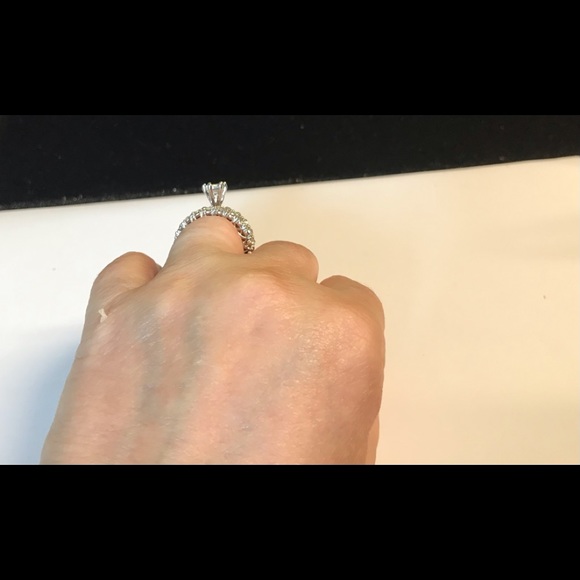 Silver Round Cut Rhinestone Wedding Rings Set - Picture 11 of 11